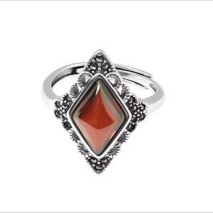 Antique Vintage Silver and Red Gemstone Ring